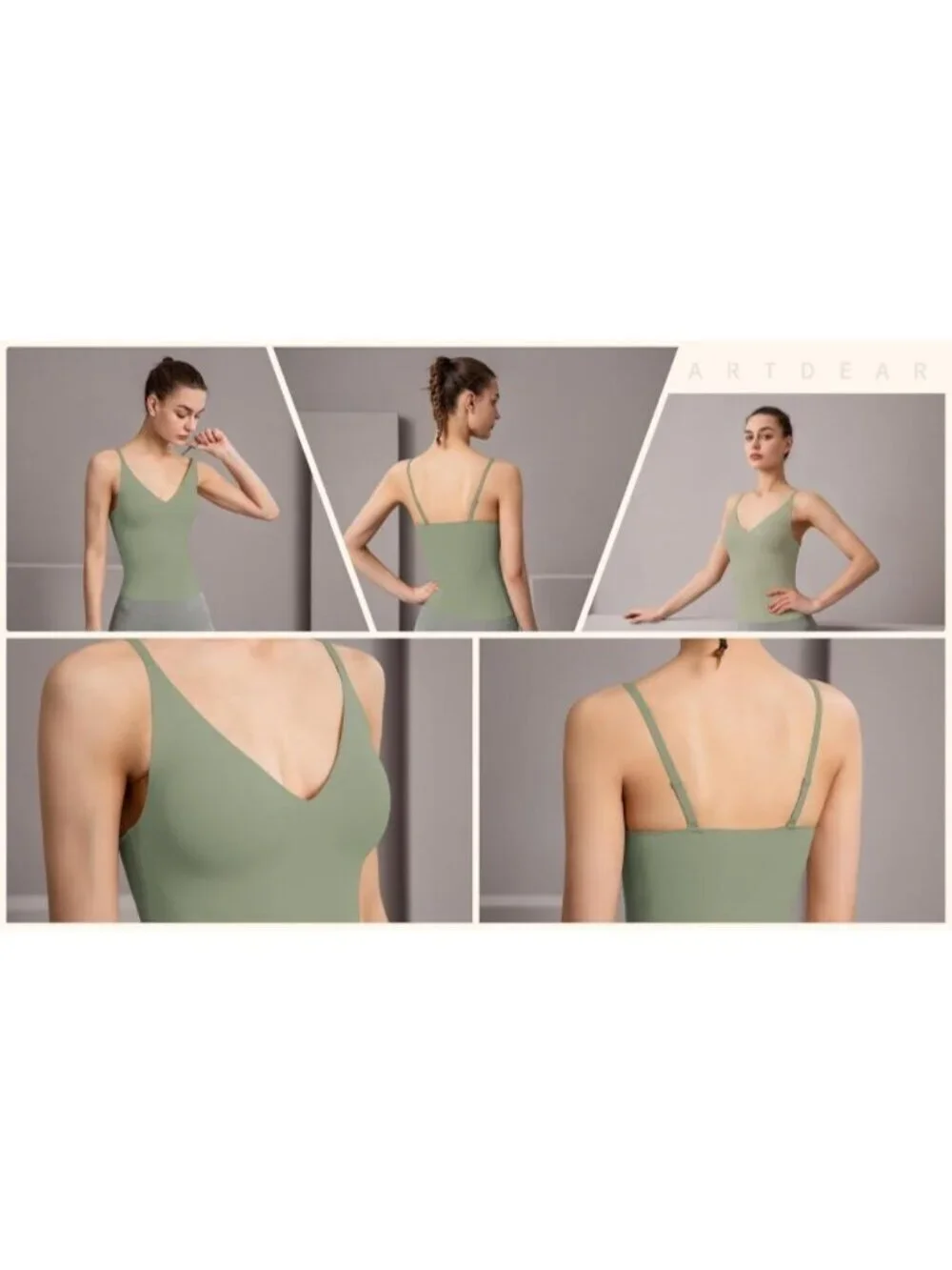 Women's Light Green Fit Camisole with Built in Bra - Spaghetti Straps Camis Tank